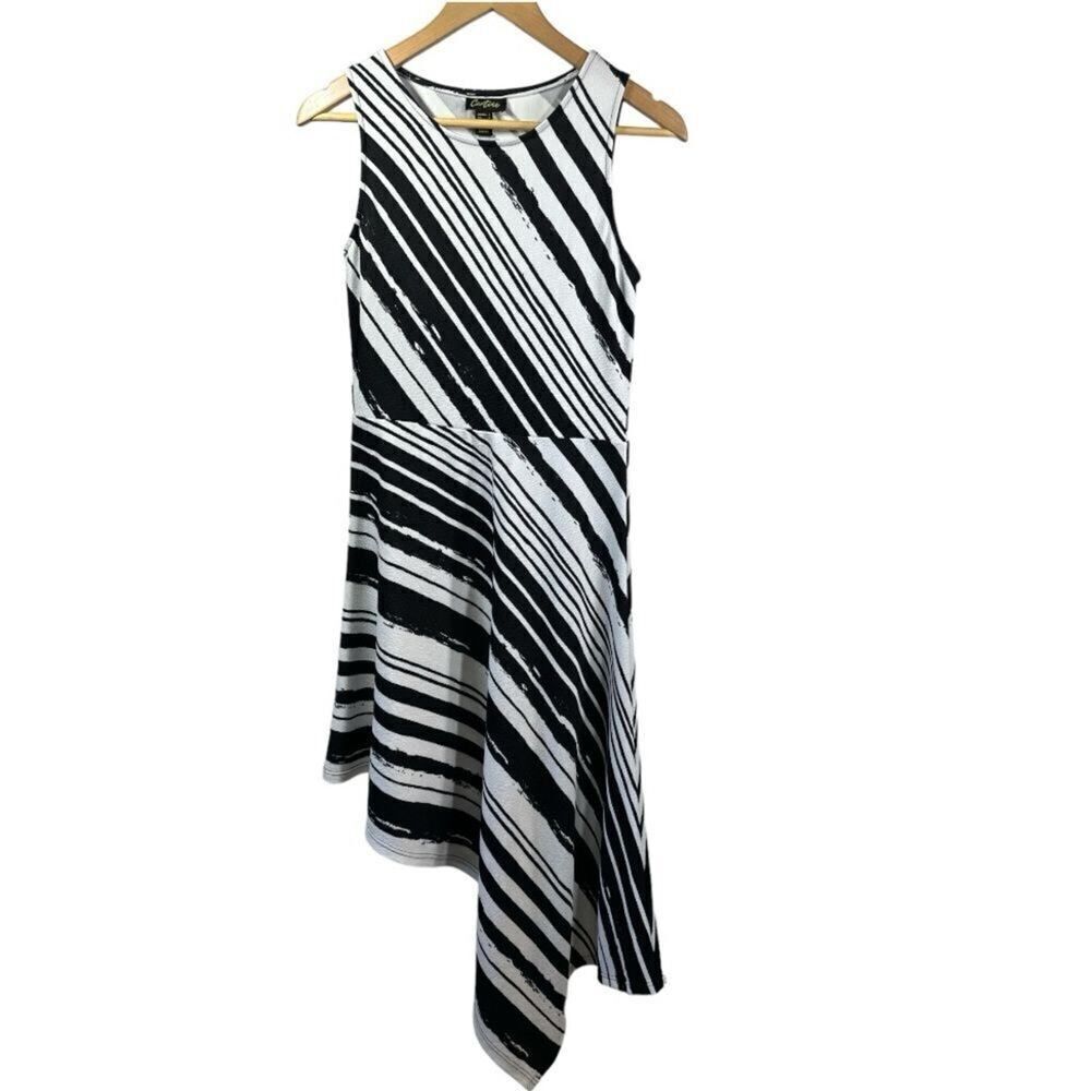 CARTISE Women’s Asymmetrical Hem Sleeveless Striped Dress Black/White Size 4